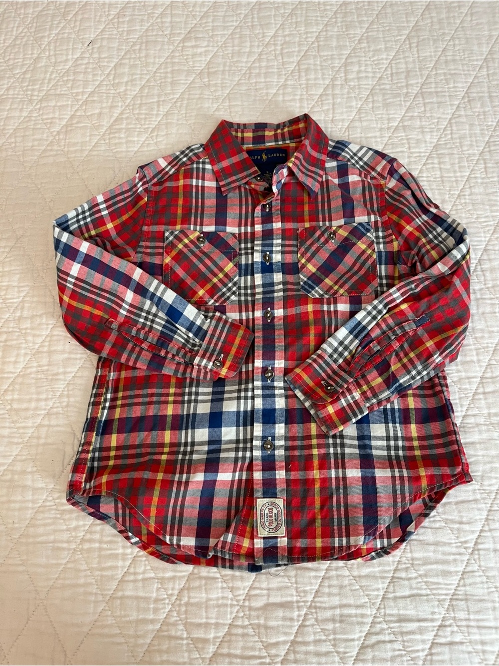 Ralph Lauren Red, Navy & White Plaid Button-Down Shirt for Kids Sz 5 School